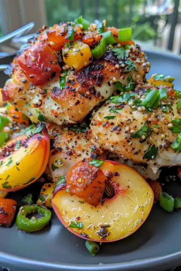 Jalapeno Peach Chicken taken with iphone 15 pro max --iw 2 --ar 4:5 --v 6.0 --raw