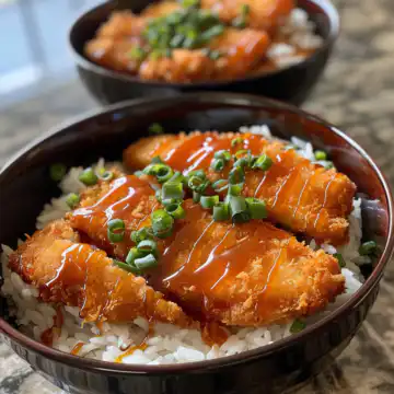 Japanese Katsu Bowls with Tonkatsu Sauce taken with iphone 15 pro max --iw 2 --ar 4:5 --v 6.0 --raw