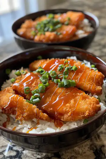 Japanese Katsu Bowls with Tonkatsu Sauce taken with iphone 15 pro max --iw 2 --ar 4:5 --v 6.0 --raw