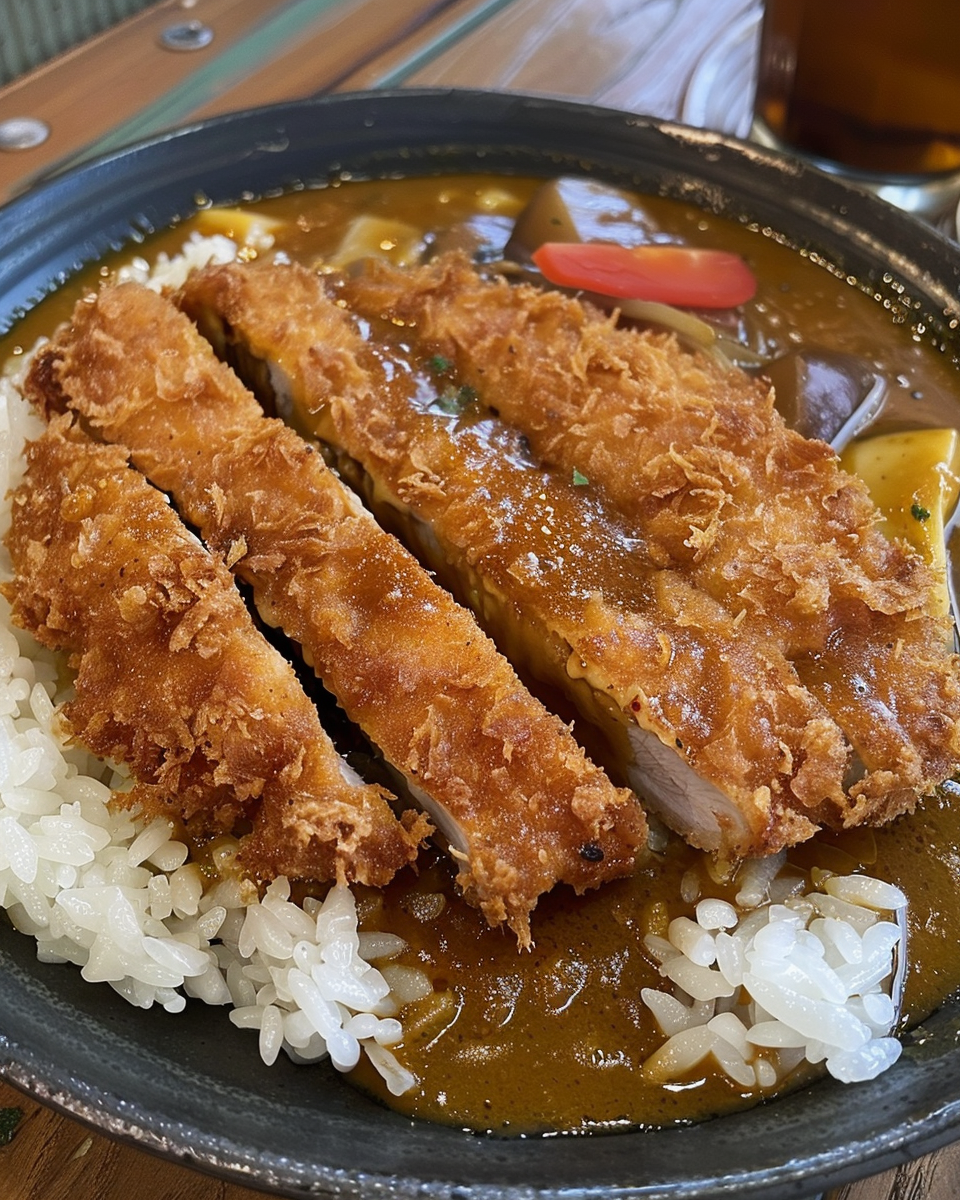 Steaming freshly cooked Japanese pork katsu curry
