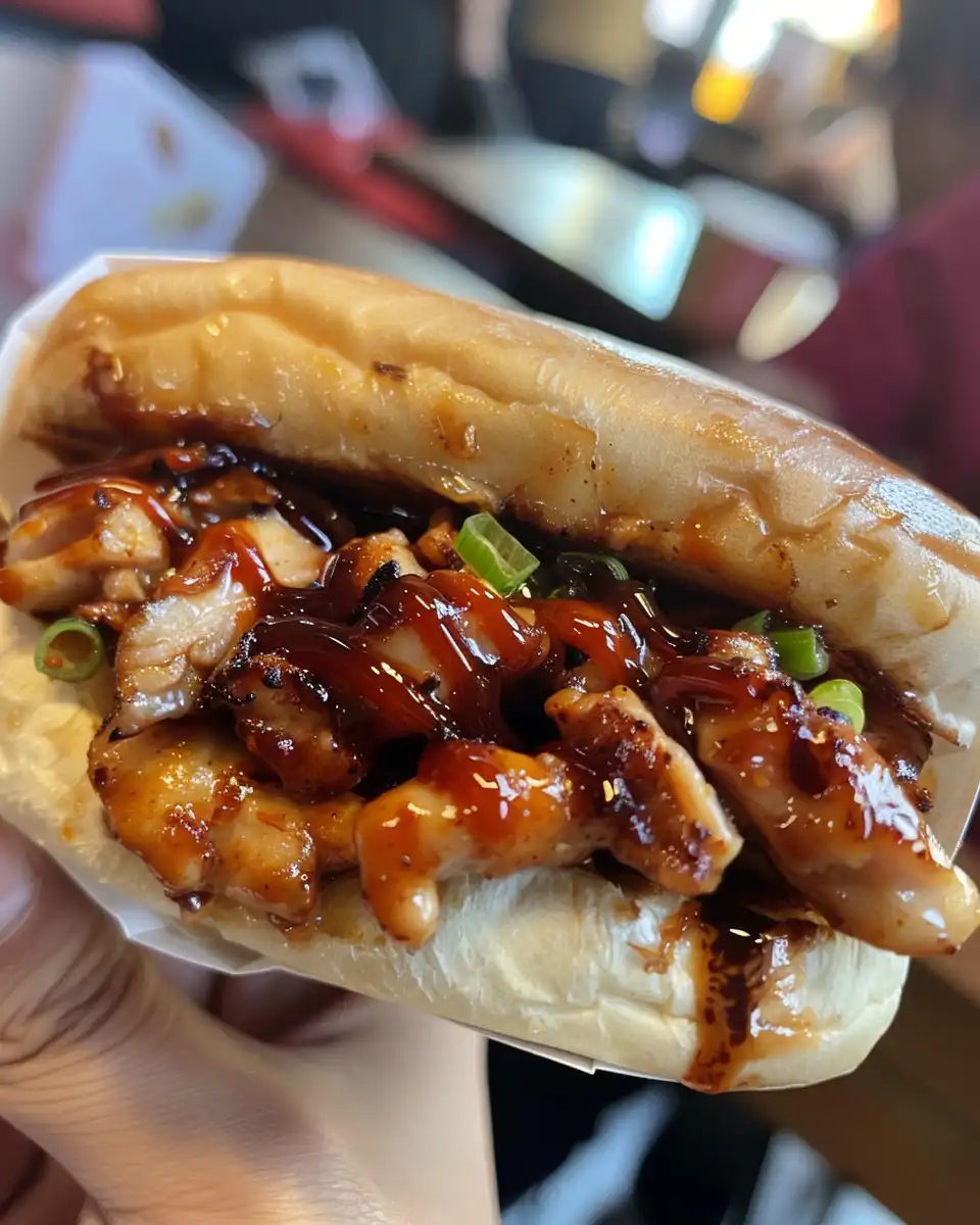Ingredients for Korean BBQ chicken sandwich including cucumbers, spices, and chicken