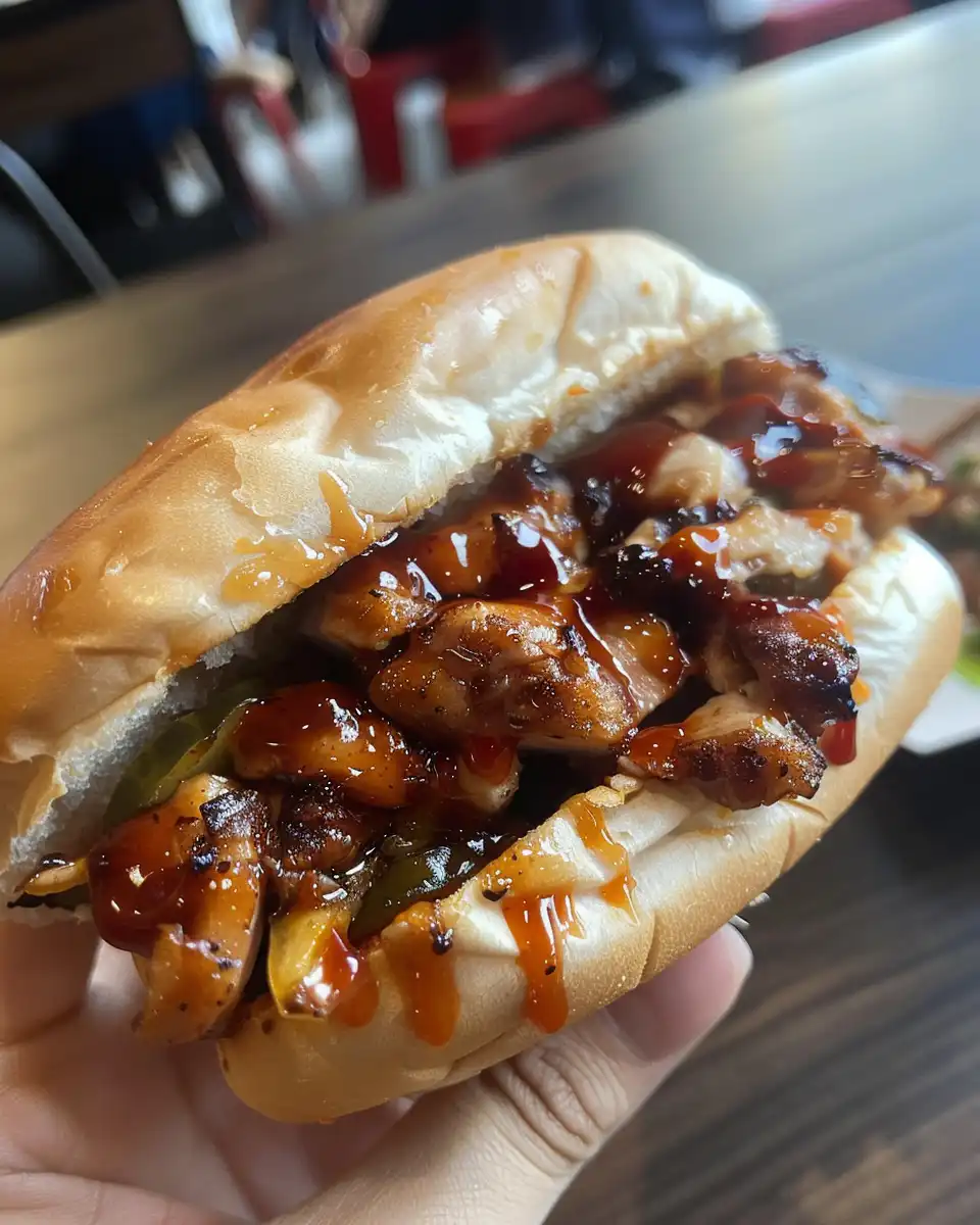 Pressure cooker preparing Korean BBQ chicken sandwich