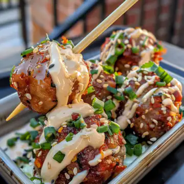 Korean BBQ Meatballs with Spicy Mayo Dip taken with iphone 15 pro max --iw 2 --ar 4:5 --v 6.0 --raw