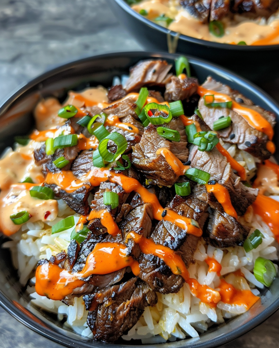 Ingredients for Korean BBQ steak rice bowls laid out on a table