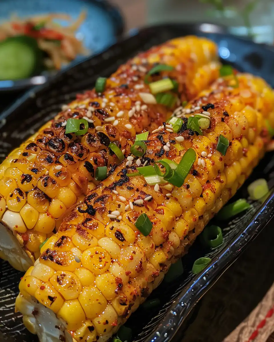 Finished Korean corn cheese with golden melted mozzarella