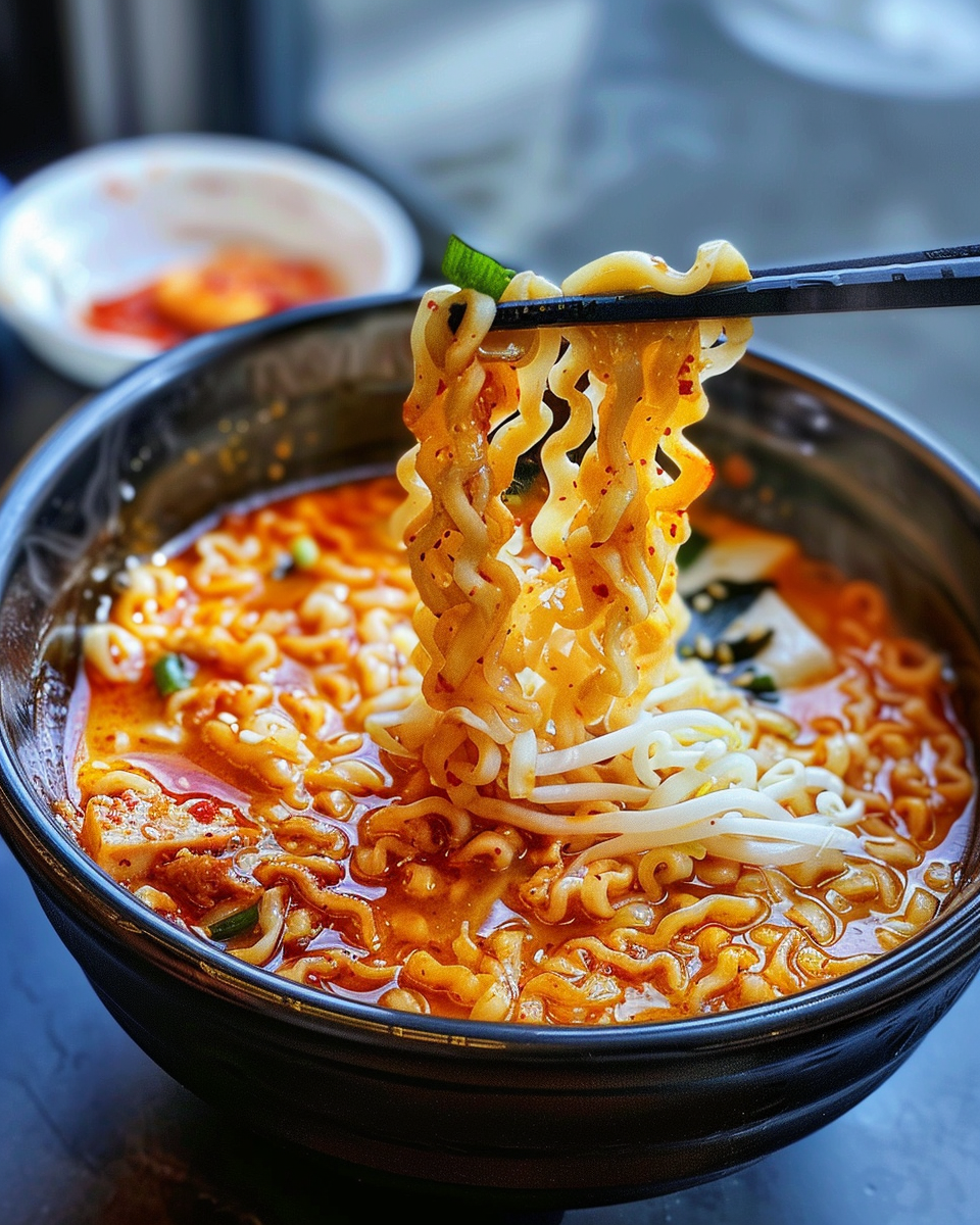 Pressure cooker with Korean cheese ramen simmering
