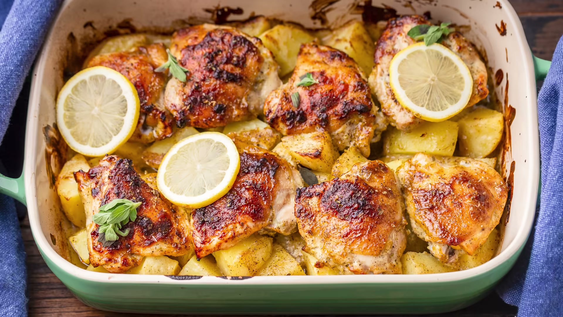 Close-up of lemon herb roasted chicken showing the texture and color detail