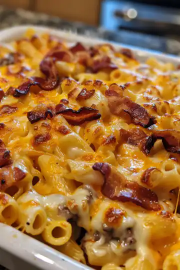 Loaded Bacon Cheeseburger Pasta taken with iphone 15 pro max --iw 2 --ar 4:5 --v 6.0 --raw