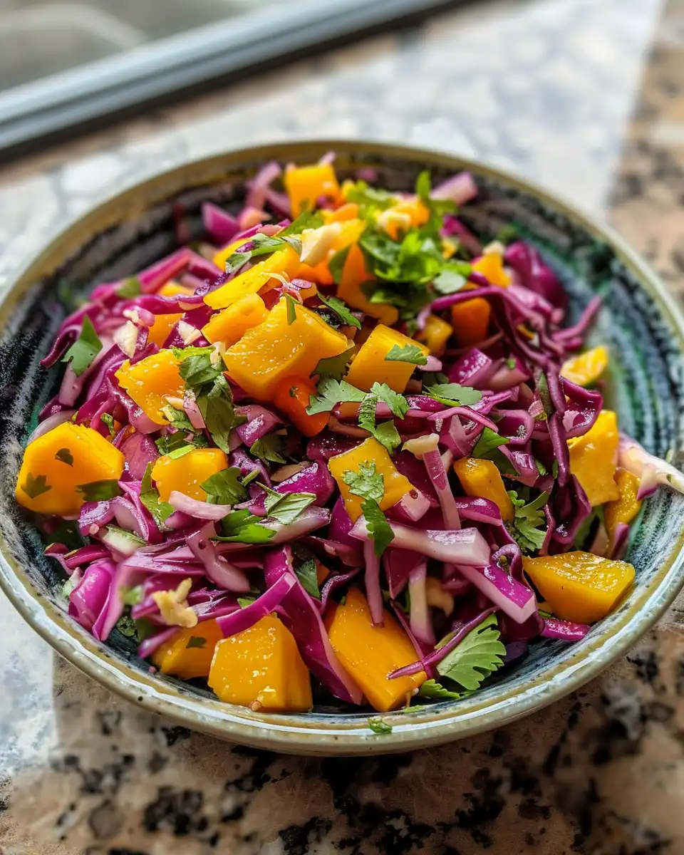 Fresh mango slaw served in bowl ready to eat