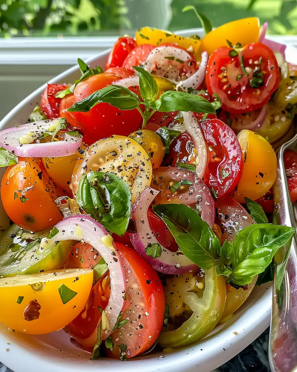Ingredients for marinated tomato salad with herbs and capers