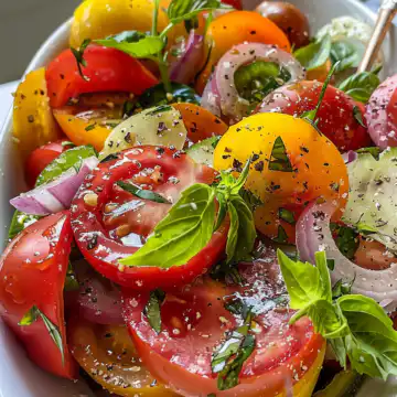 Marinated Tomatoes Salad Recipe taken with iphone 15 pro max --iw 2 --ar 4:5 --v 6.0 --raw