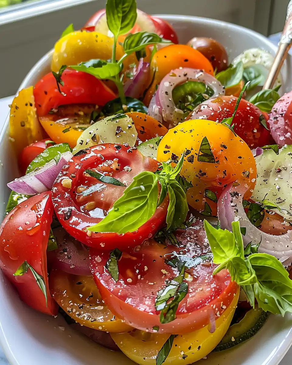 Fresh marinated tomato salad ready to serve