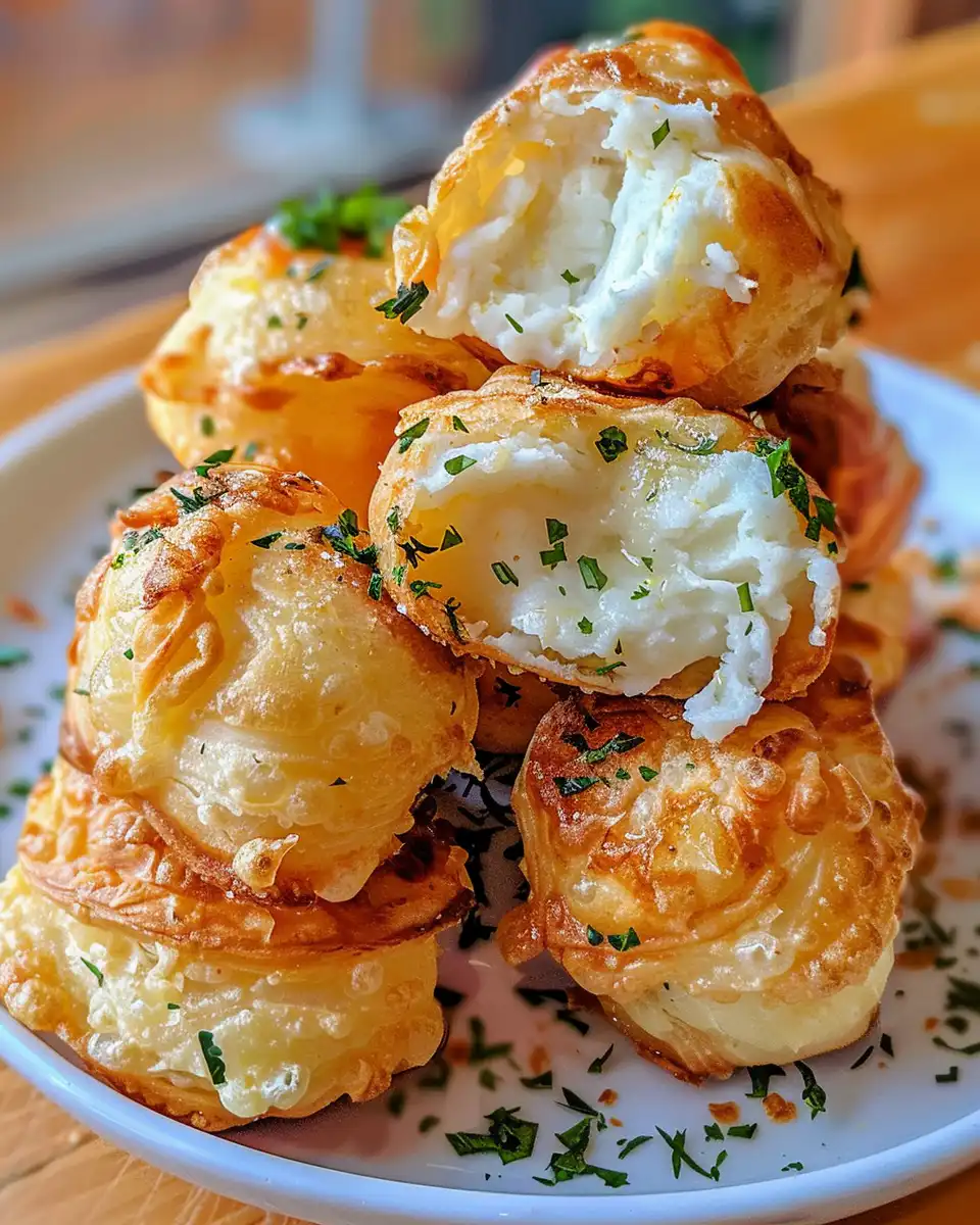 Baked mashed potato cheese puffs cooling on a muffin pan