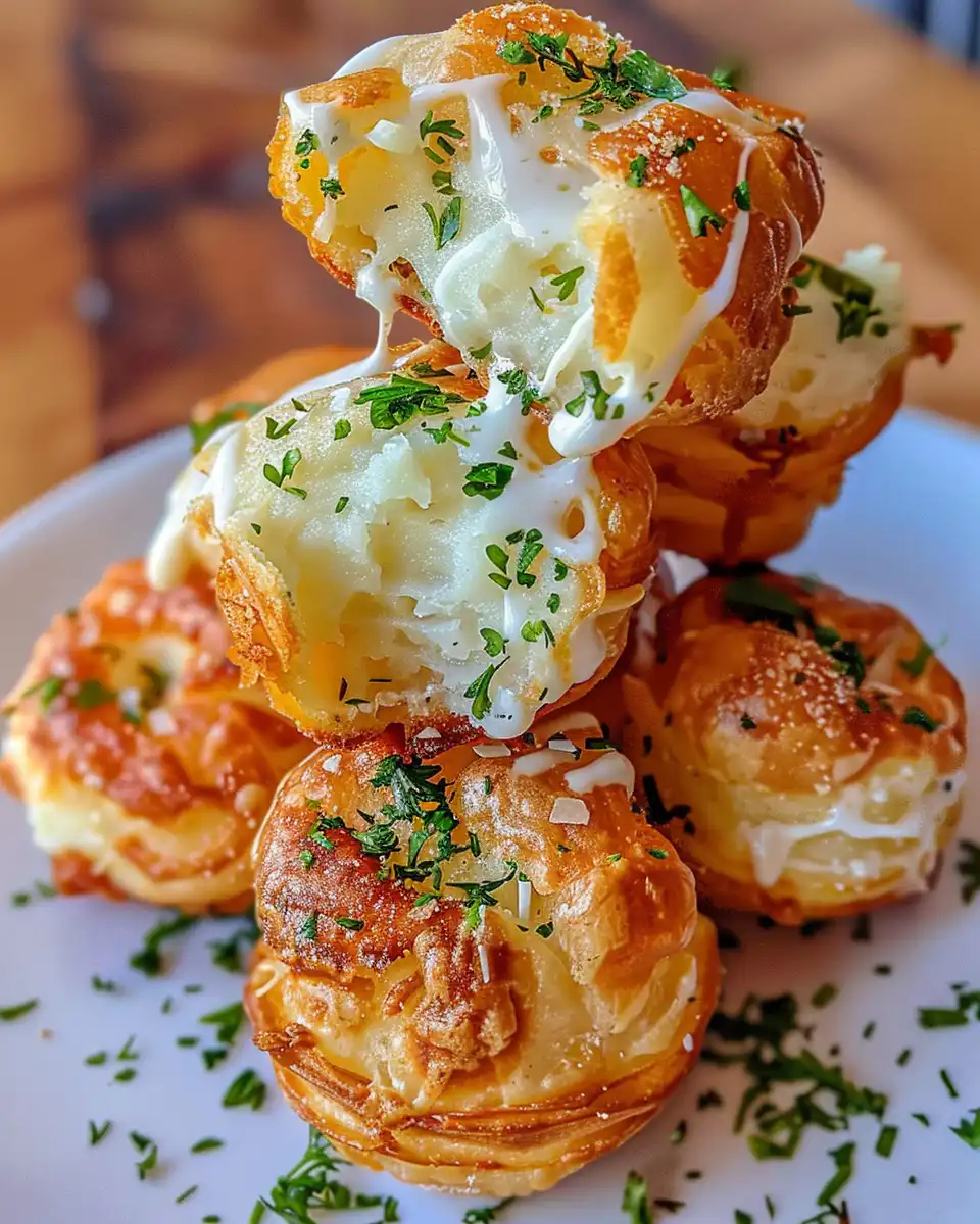 Cheesy mashed potato puffs fresh out of the pressure cooker with golden crust