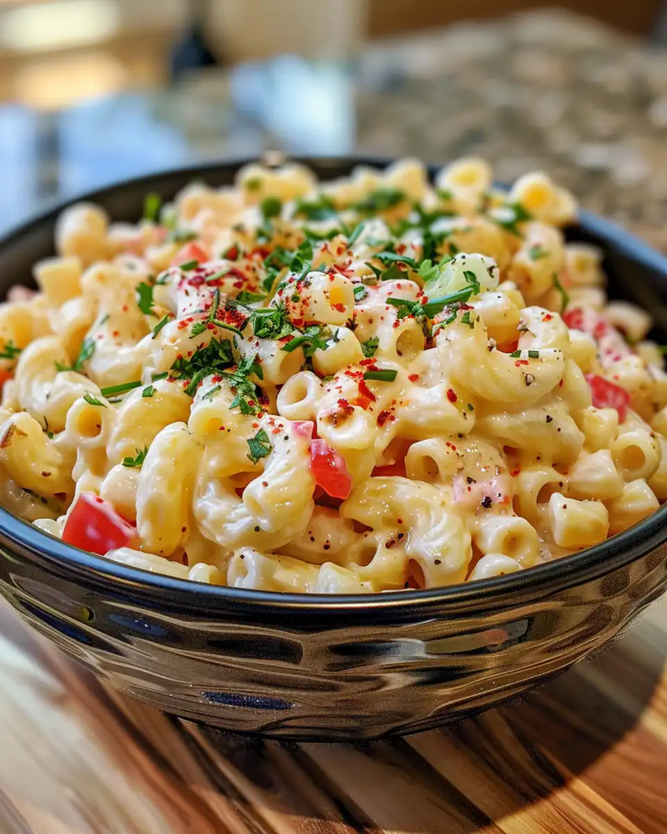 Serving of Mexican Macaroni Salad in a bowl ready to eat