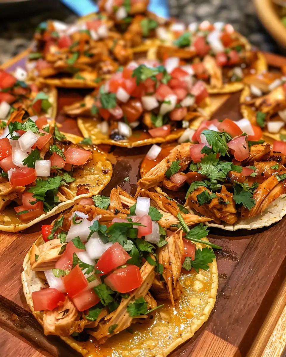Final served rotisserie chicken tostadas with all toppings