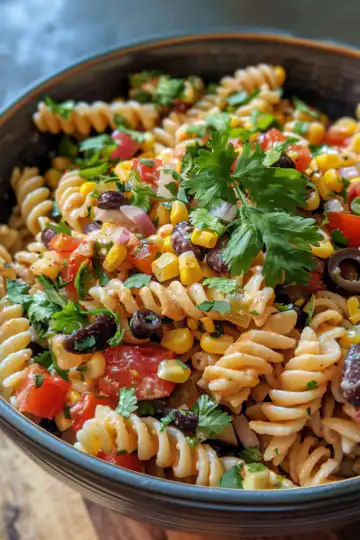 Mexican Street Corn Pasta Salad taken with iphone 15 pro max --iw 2 --ar 4:5 --v 6.0 --raw