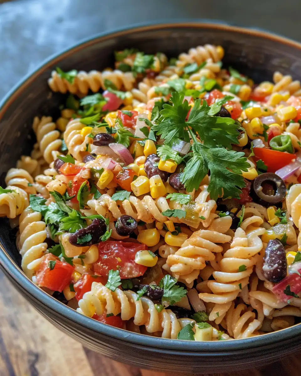 Pressure cooker with Mexican street corn pasta salad closeup