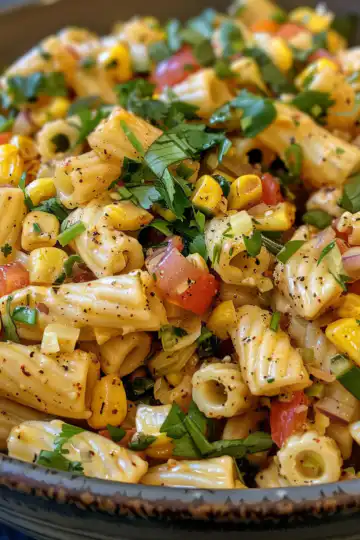 Mexican Street Corn Pasta Salad taken with iphone 15 pro max --iw 2 --ar 4:5 --v 6.0 --raw