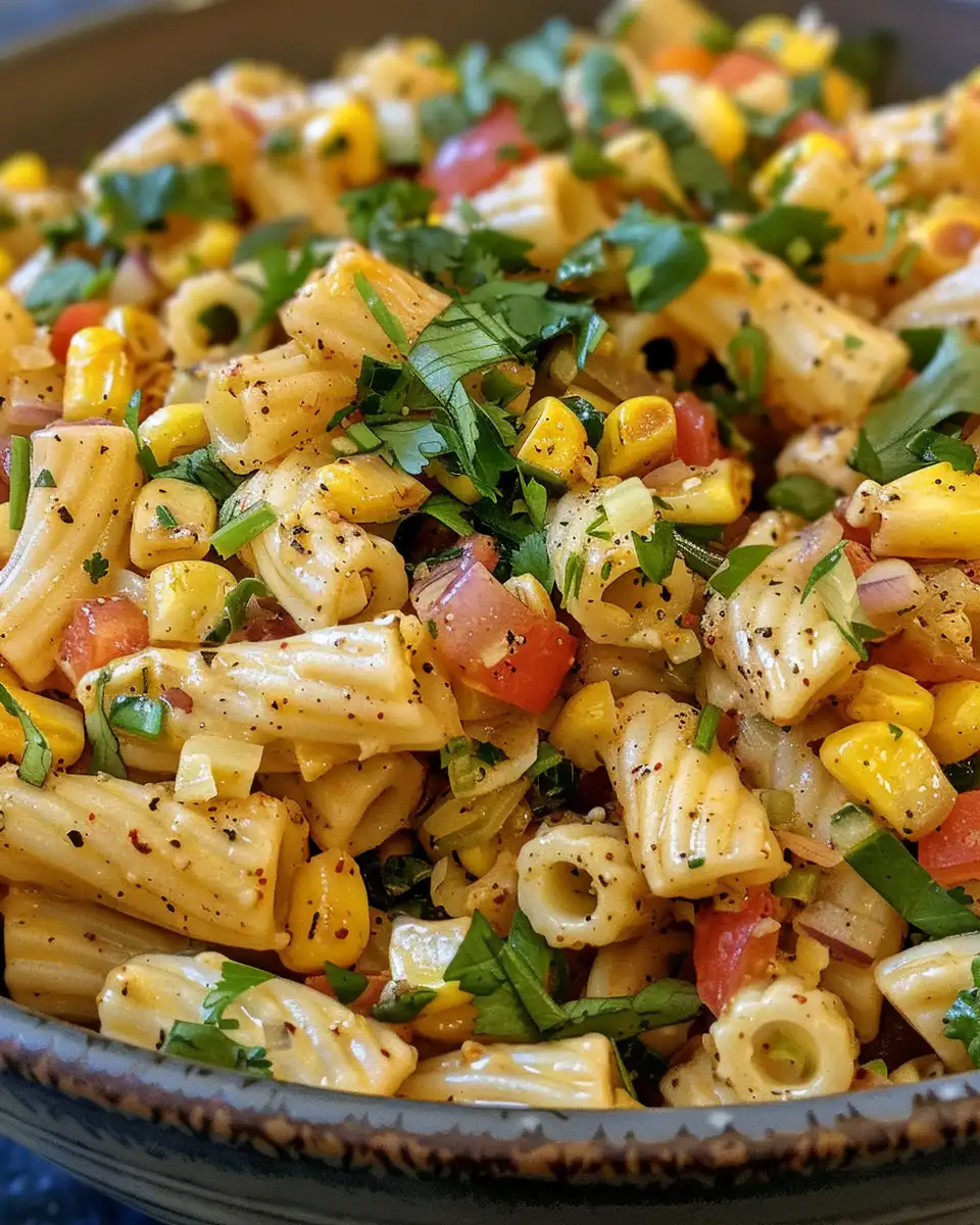 Pressure cooker with creamy street corn pasta salad steaming