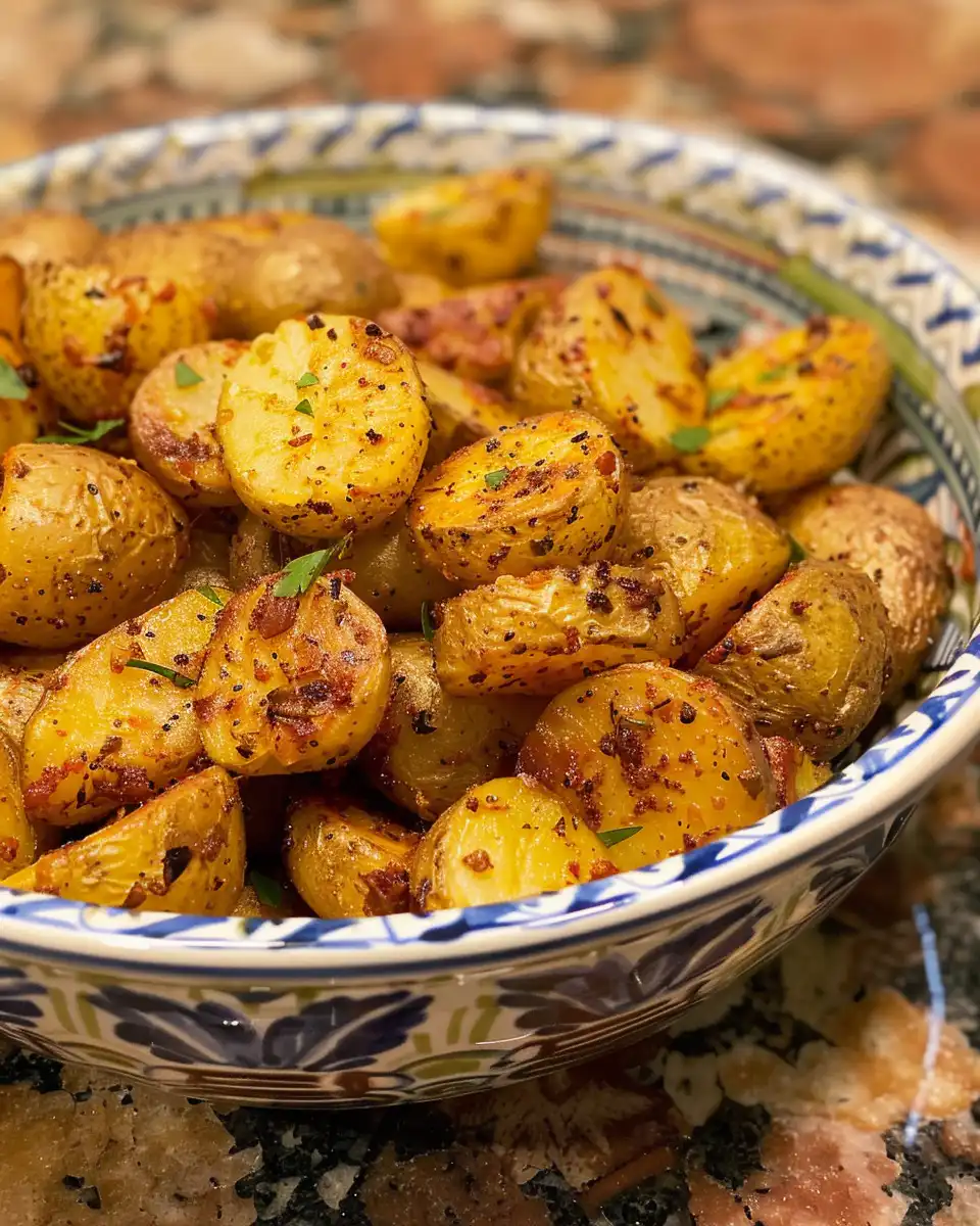 Final plated Mexican street potatoes garnished with cilantro and Parmesan