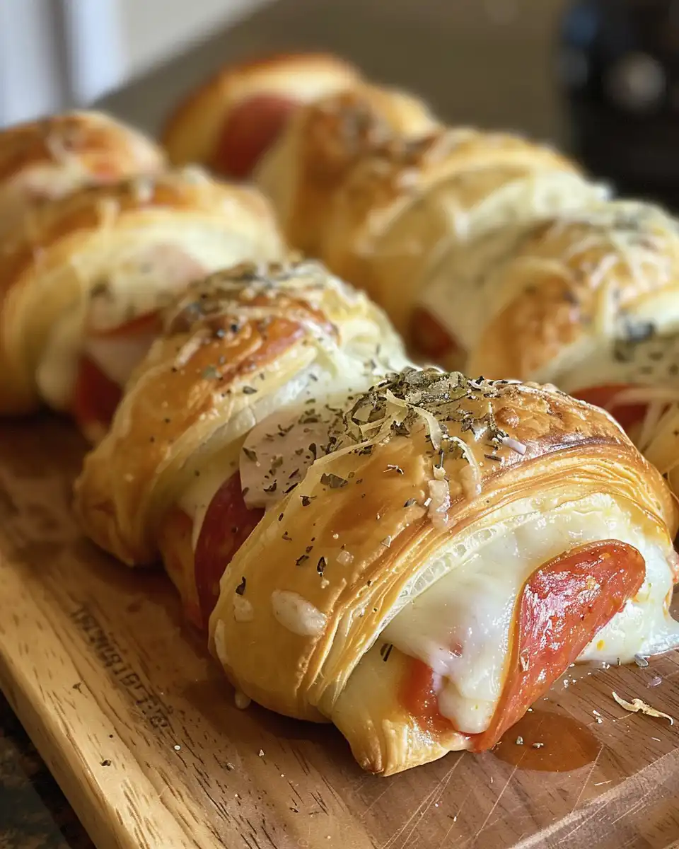 Ingredients for pepperoni mozzarella crescent rolls arranged on table