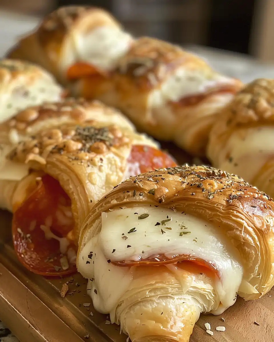 Finished pepperoni crescent rolls plated and ready to serve