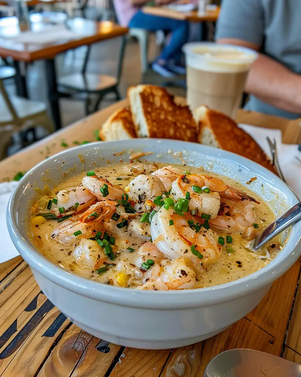 Creamy bowl of shrimp and corn bisque ready to be served