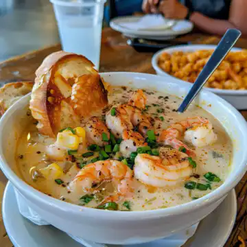 New Orleans Shrimp and Corn Bisque taken with iphone 15 pro max --iw 2 --ar 4:5 --v 6.0 --raw