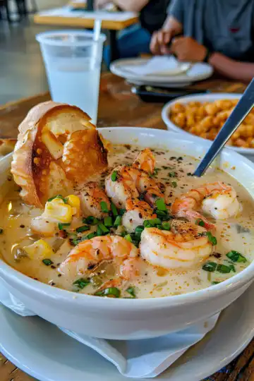New Orleans Shrimp and Corn Bisque taken with iphone 15 pro max --iw 2 --ar 4:5 --v 6.0 --raw