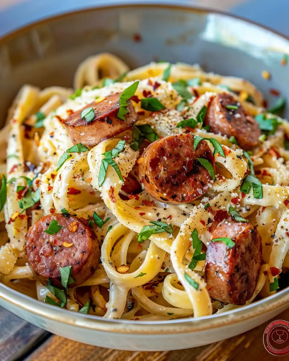 Pressure cooker with creamy spicy cajun sausage pasta