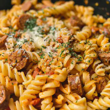 One Pot Creamy Spicy Cajun Sausage Pasta taken with iphone 15 pro max --iw 2 --ar 4:5 --v 6.0 --raw