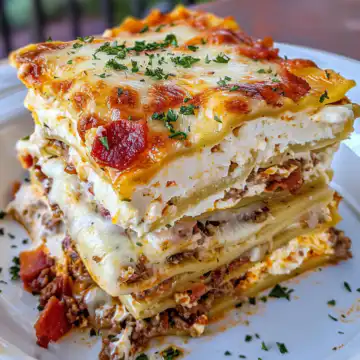 Parmesan Garlic Bacon Cheeseburger Lasagna taken with iphone 15 pro max --iw 2 --ar 4:5 --v 6.0 --raw