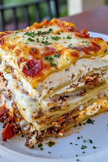 Parmesan Garlic Bacon Cheeseburger Lasagna taken with iphone 15 pro max --iw 2 --ar 4:5 --v 6.0 --raw