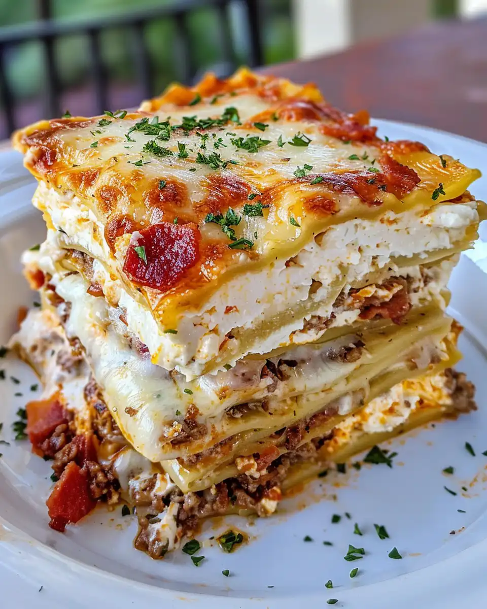 Pressure cooker for Parmesan Garlic Bacon Cheeseburger Lasagna with steam rising