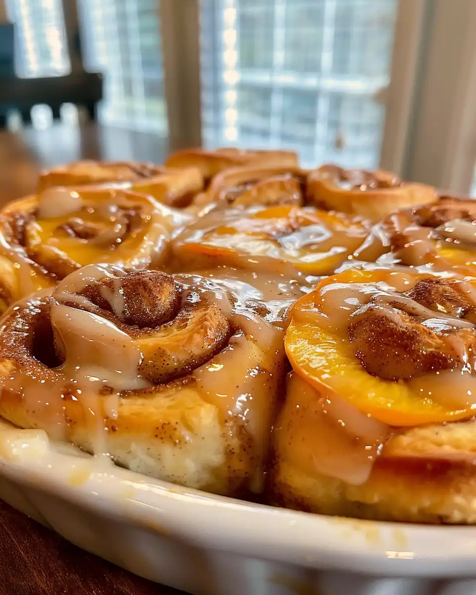 Golden brown peach pie cinnamon rolls fresh from pressure cooker