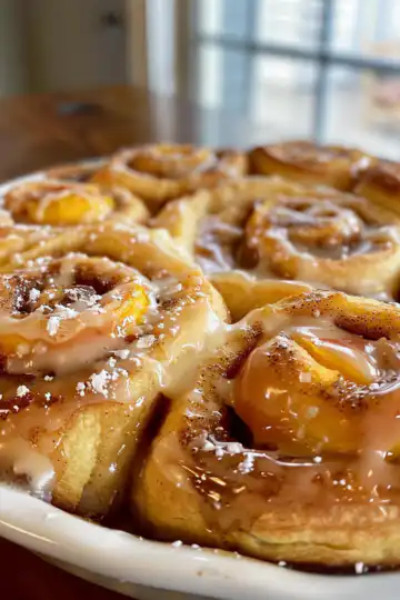 Peach Pie Cinnamon Rolls taken with iphone 15 pro max --iw 2 --ar 4:5 --v 6.0 --raw
