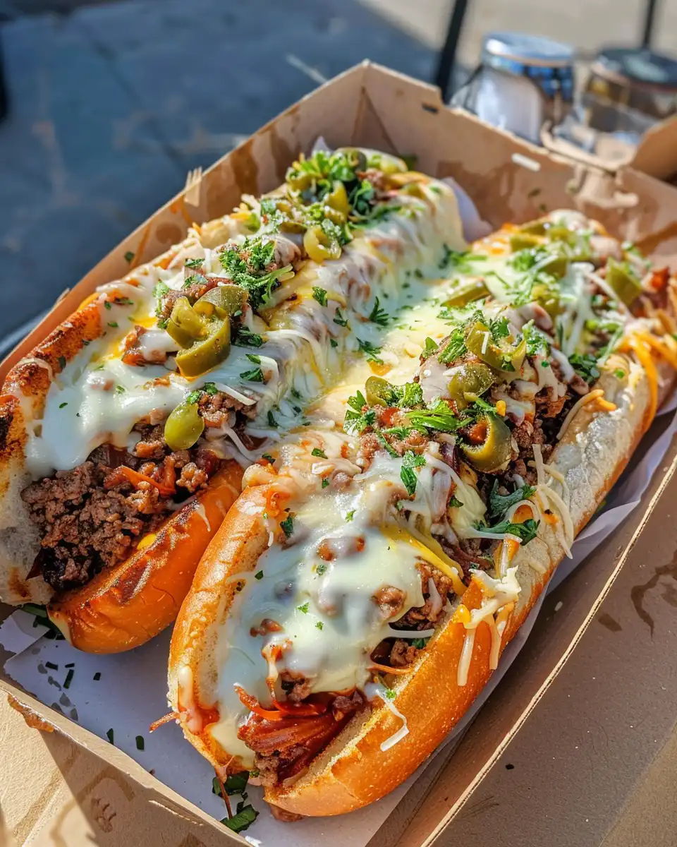 Ingredients for Philly cheesesteak sloppy joes including ground beef, veggies, and cheese