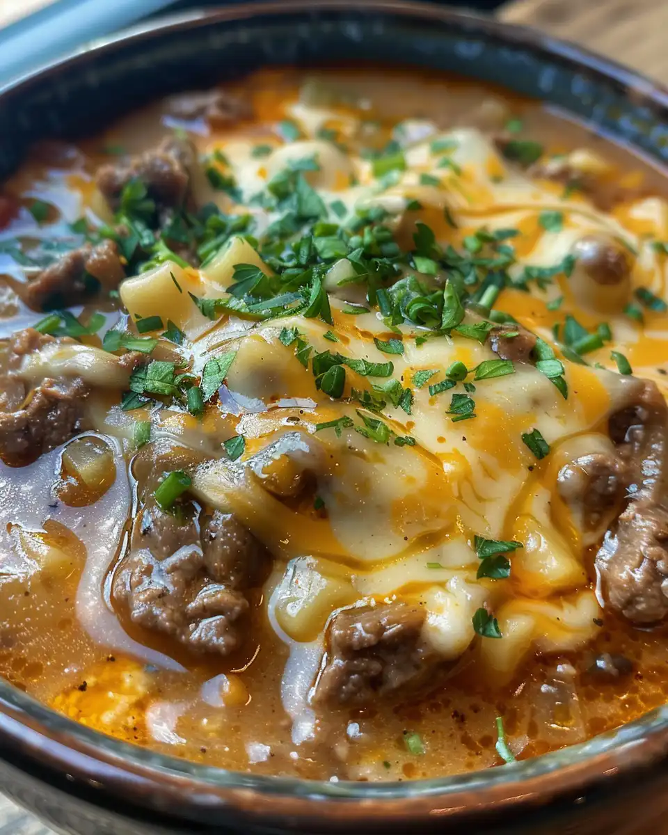 Cooking process of Philly cheesesteak soup inside a pressure cooker