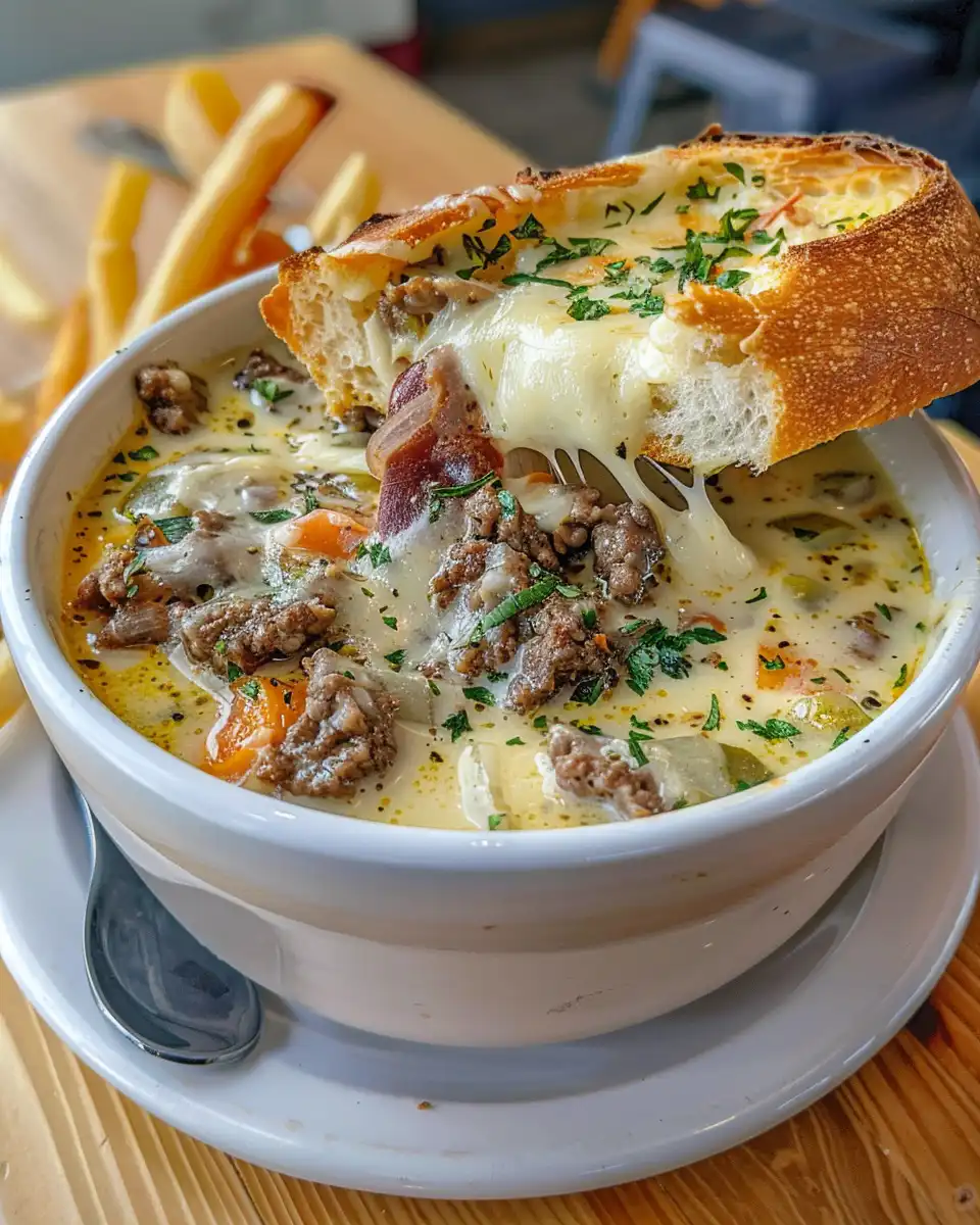 Ingredients for Philly cheesesteak soup displayed on kitchen counter