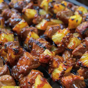 Pineapple BBQ Pork Skewers taken with iphone 15 pro max --iw 2 --ar 4:5 --v 6.0 --raw