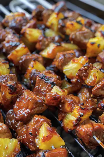 Pineapple BBQ Pork Skewers taken with iphone 15 pro max --iw 2 --ar 4:5 --v 6.0 --raw