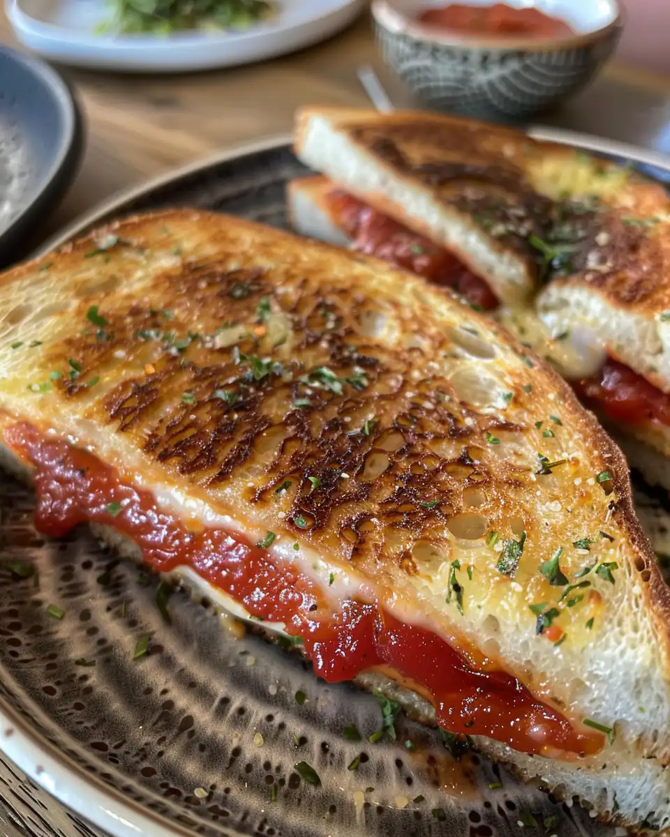 Pizza grilled cheese sandwich cooking with steam rising in pressure cooker