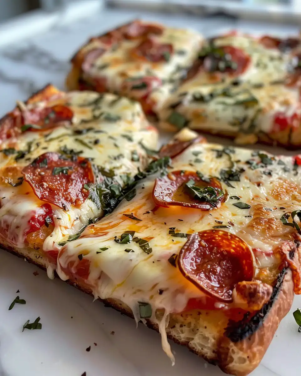 Ingredients on a board for pizza grilled cheese including bread, cheese, and pepperoni