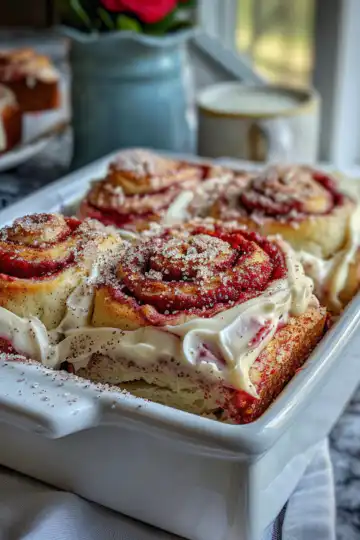 Red Velvet Cinnamon Rolls taken with iphone 15 pro max --iw 2 --ar 4:5 --v 6.0 --raw