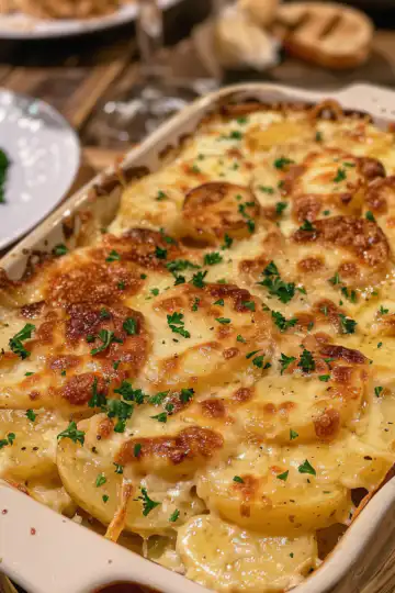 Roasted Garlic Potatoes Au Gratin taken with iphone 15 pro max --iw 2 --ar 4:5 --v 6.0 --raw