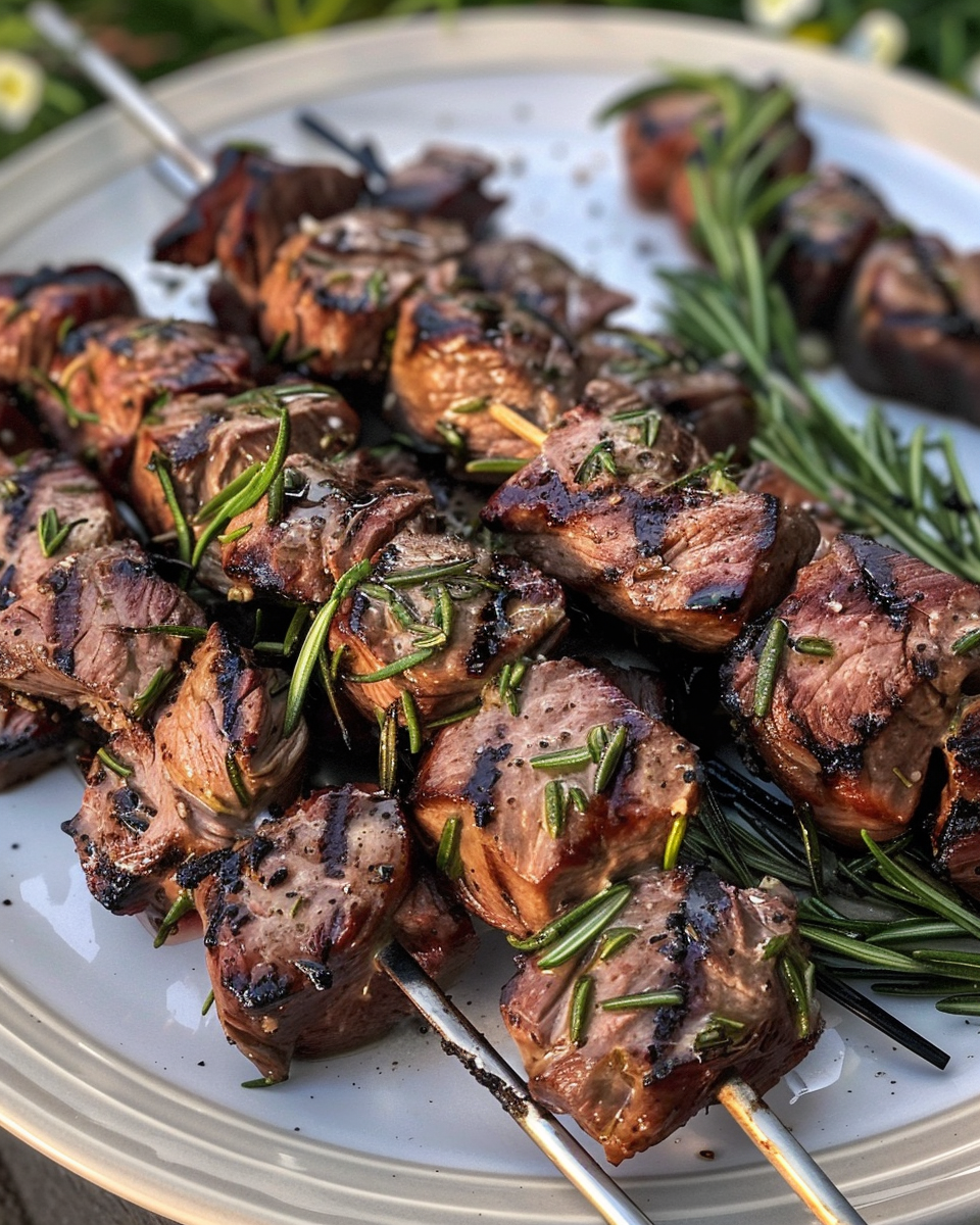 Juicy rosemary garlic steak kabobs fresh out of pressure cooker with steam