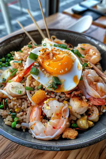 Seafood Fried Rice taken with iphone 15 pro max --iw 2 --ar 4:5 --v 6.0 --raw