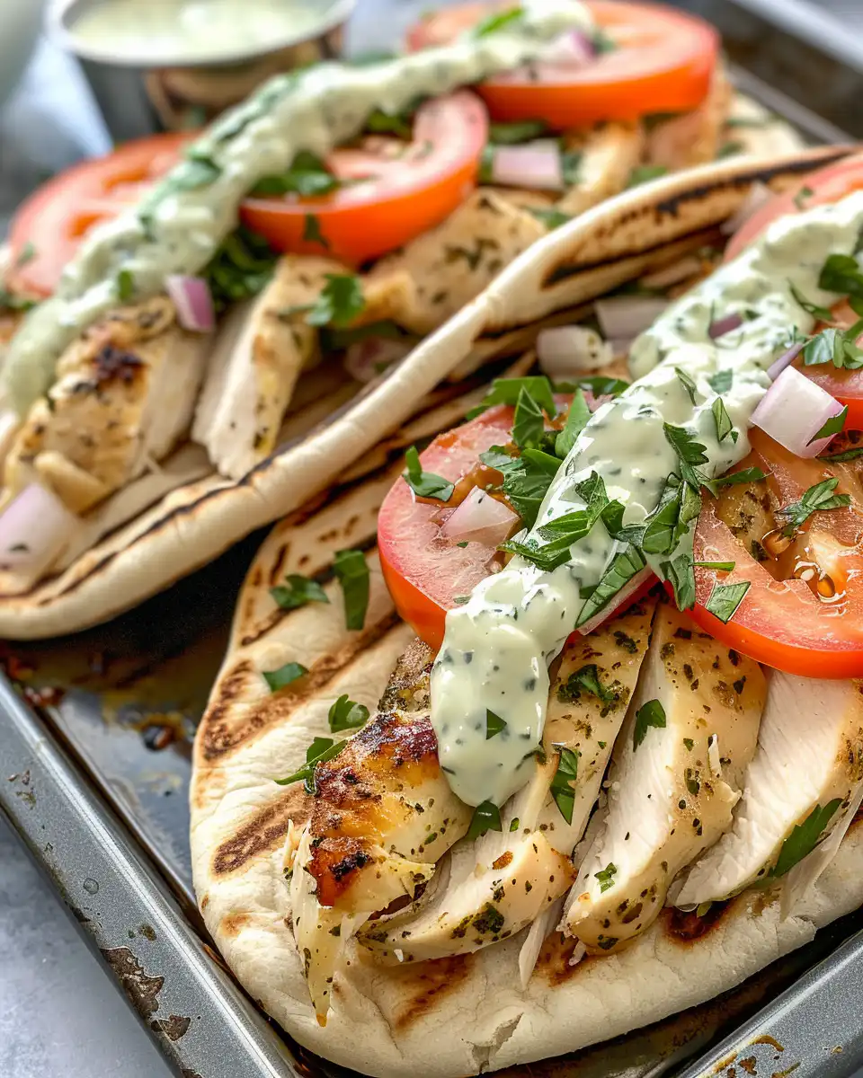 Close up of stuffed sheet pan chicken pita sandwich ready to eat