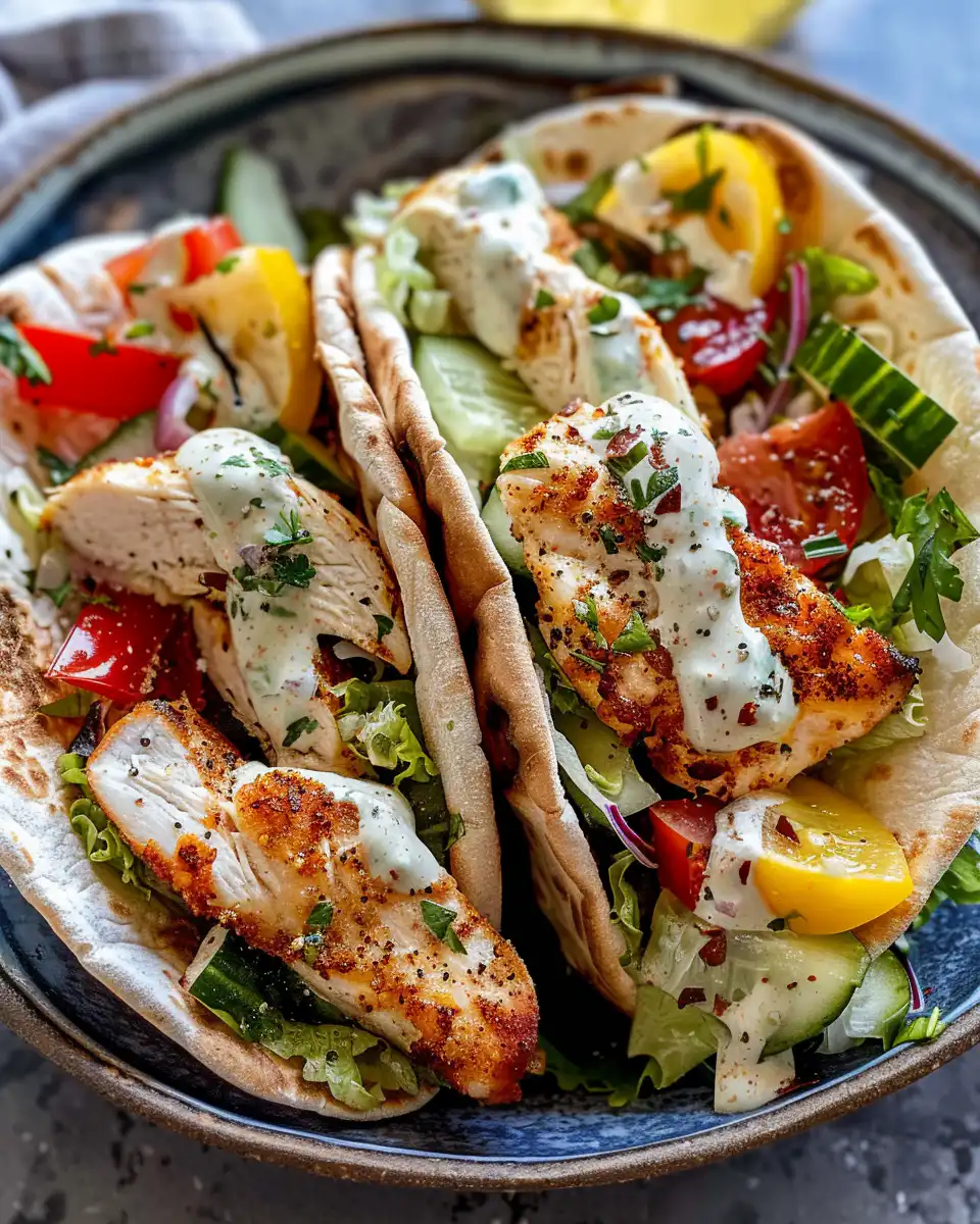 Finished sheet pan chicken pita stuffed and ready to eat